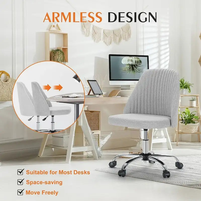 Office Chair with Wheels, Adjustable Height Fabric Upholstered Computer Desk Chair Swivel