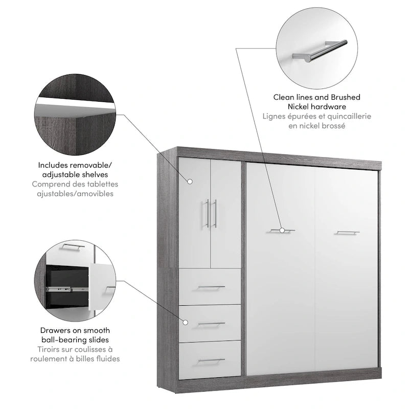 Nebula Full Murphy Bed with Wardrobe (84W) by Bestar