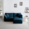 Chenille L-Shaped Sectional, 2 Seater Loveseat with Ottoman Blue