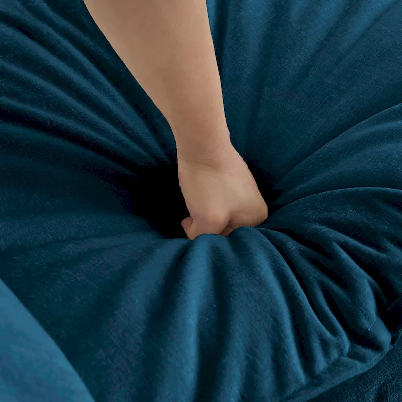 Chenille L-Shaped Sectional, 2 Seater Loveseat with Ottoman Blue