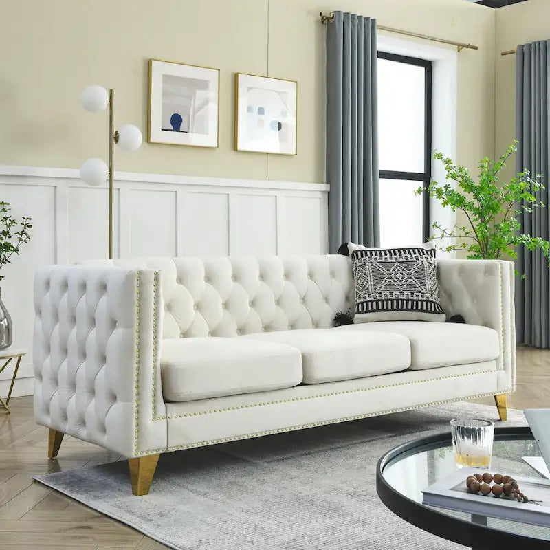 {Contact us for 3D modeling} Velvet Sofa for Living Room,Buttons Tufted Square Arm Couch, Modern Couch Upholstered Button and Me