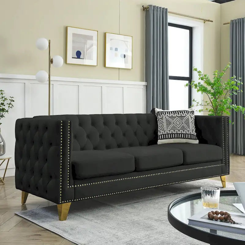 {Contact us for 3D modeling} Velvet Sofa for Living Room,Buttons Tufted Square Arm Couch, Modern Couch Upholstered Button and Me