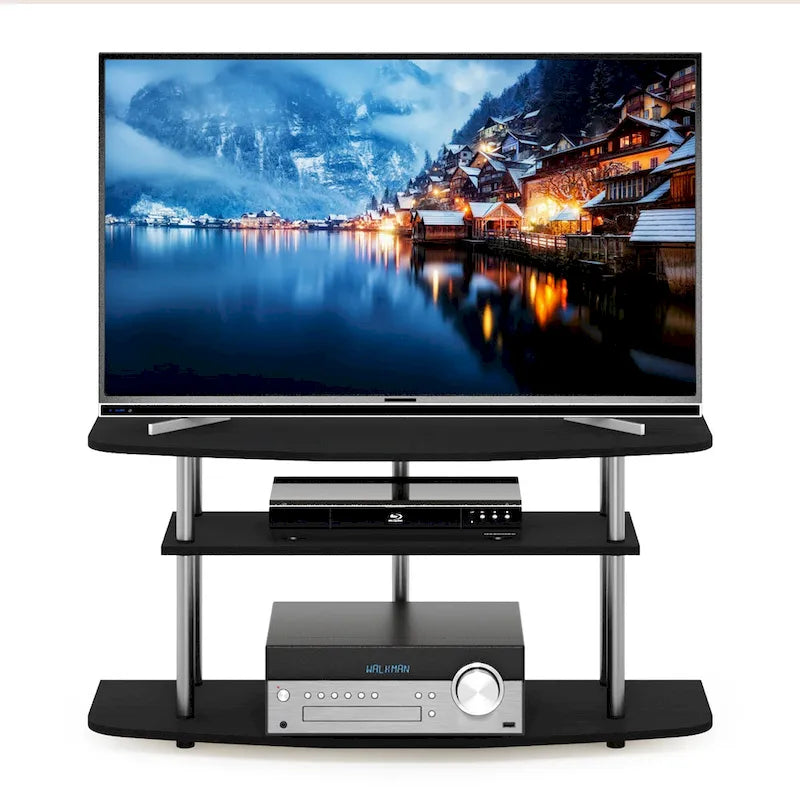 Furinno Frans Turn-N-Tube 3-Tier TV Stand for TV up to 46, Black Oak
