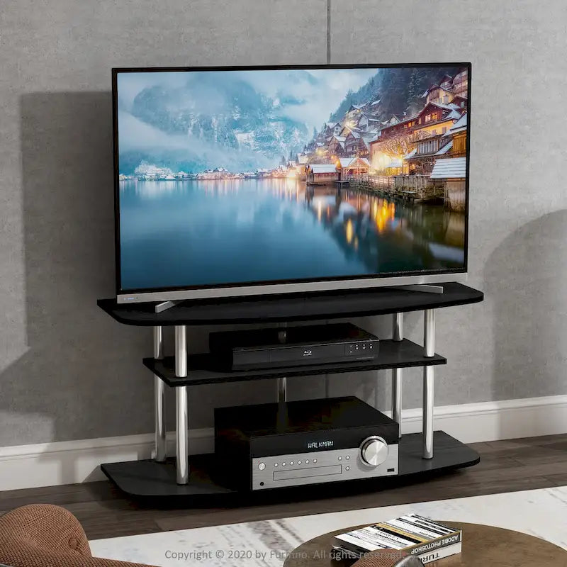 Furinno Frans Turn-N-Tube 3-Tier TV Stand for TV up to 46, Black Oak