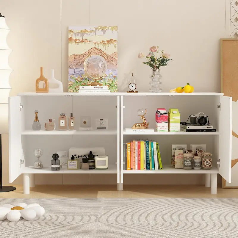 Storage Sideboard Cabinet with 4 Doors Buffet Sideboard End Table - 63.2W
