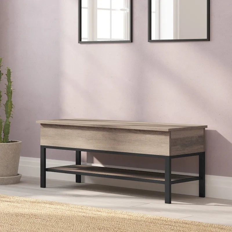 Modern Farmhouse Entryway Storage Bench with Lower Shelf Storage