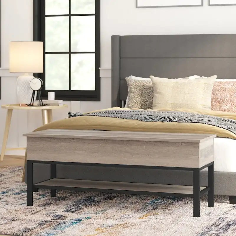 Modern Farmhouse Entryway Storage Bench with Lower Shelf Storage