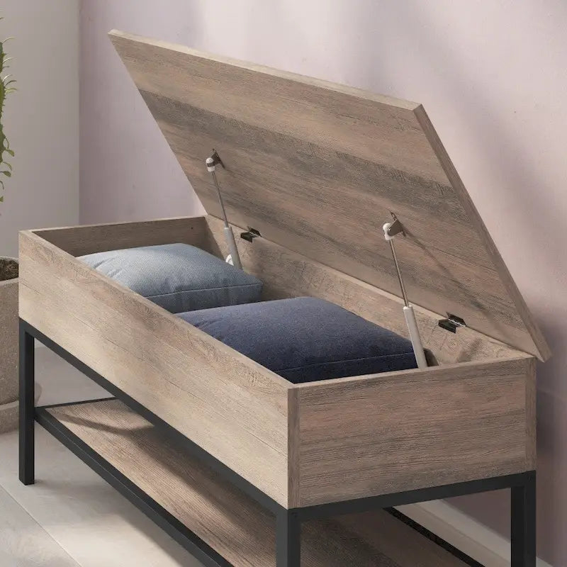 Modern Farmhouse Entryway Storage Bench with Lower Shelf Storage