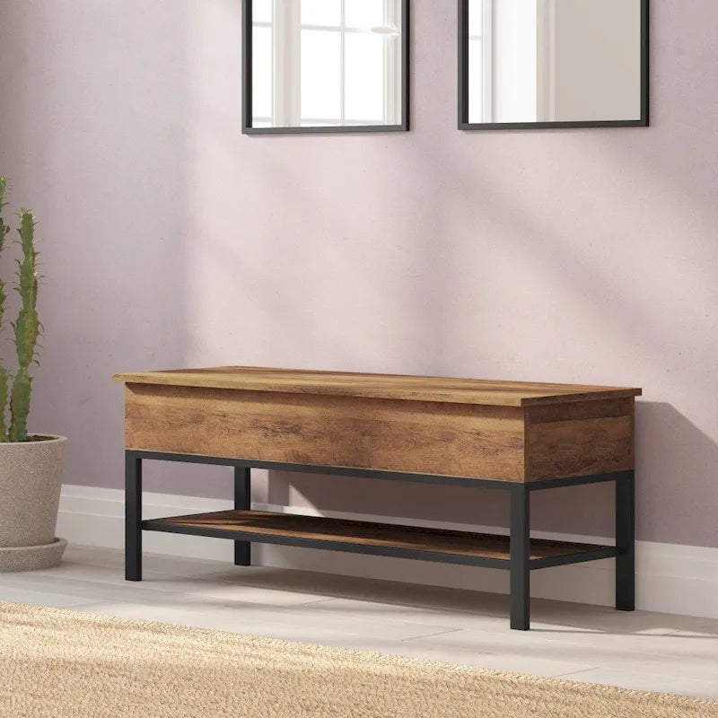 Modern Farmhouse Entryway Storage Bench with Lower Shelf Storage