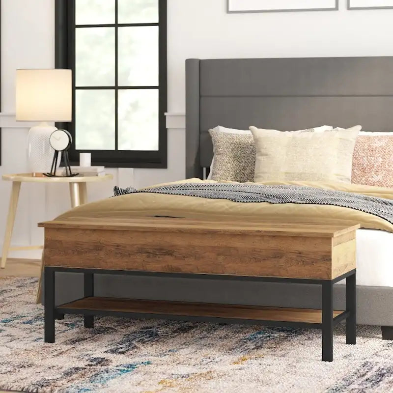 Modern Farmhouse Entryway Storage Bench with Lower Shelf Storage