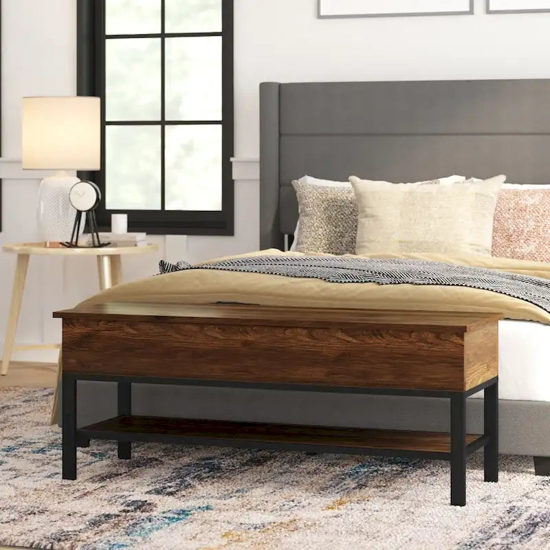 Modern Farmhouse Entryway Storage Bench with Lower Shelf Storage