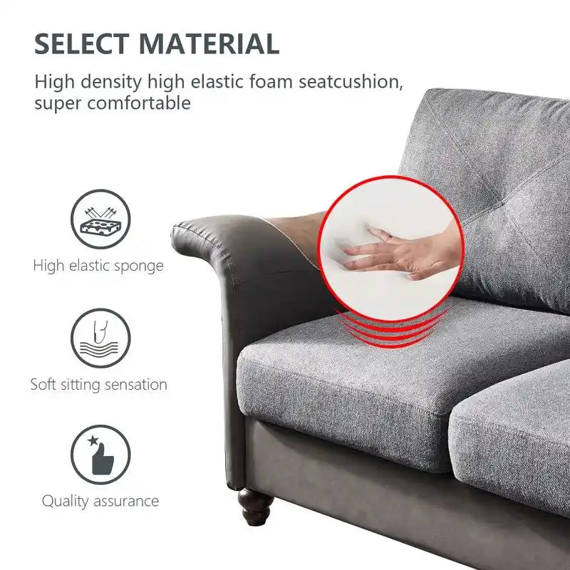 Linen Fabric Faux Leather Sofa with Two Removable Storage Boxes