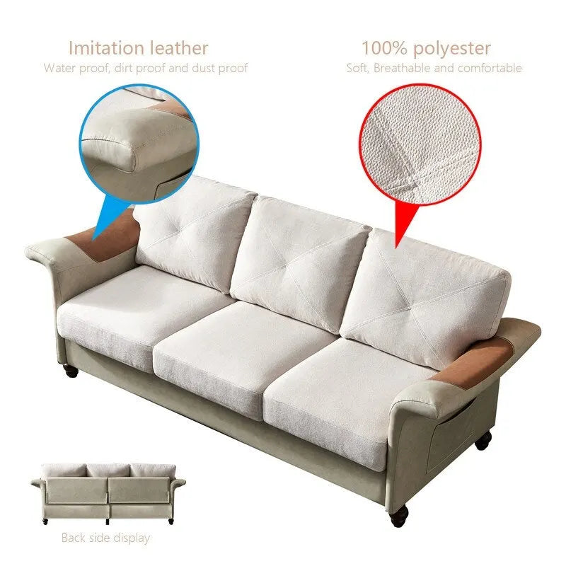 Linen Fabric Faux Leather Sofa with Two Removable Storage Boxes