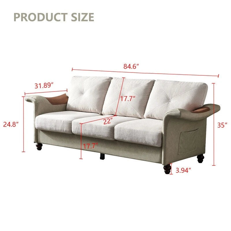 Linen Fabric Faux Leather Sofa with Two Removable Storage Boxes