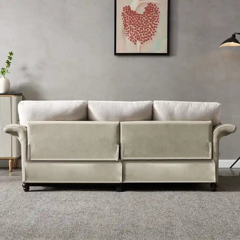 Linen Fabric Faux Leather Sofa with Two Removable Storage Boxes