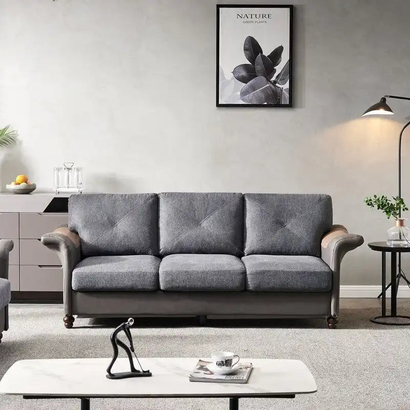 Linen Fabric Faux Leather Sofa with Two Removable Storage Boxes