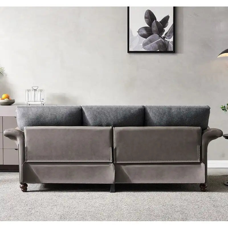 Linen Fabric Faux Leather Sofa with Two Removable Storage Boxes