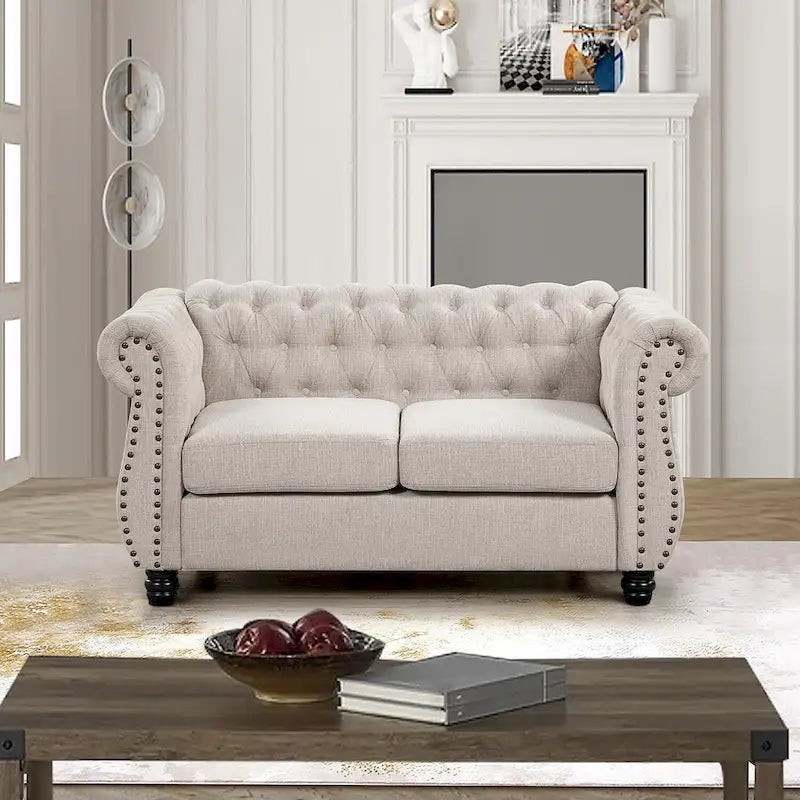Morden Fort Chair, Loveseat 2-pcs Set Tufted Upholstered Chesterfield Furniture Set
