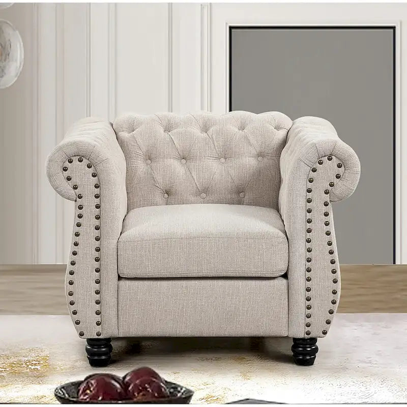 Morden Fort Chair, Loveseat 2-pcs Set Tufted Upholstered Chesterfield Furniture Set