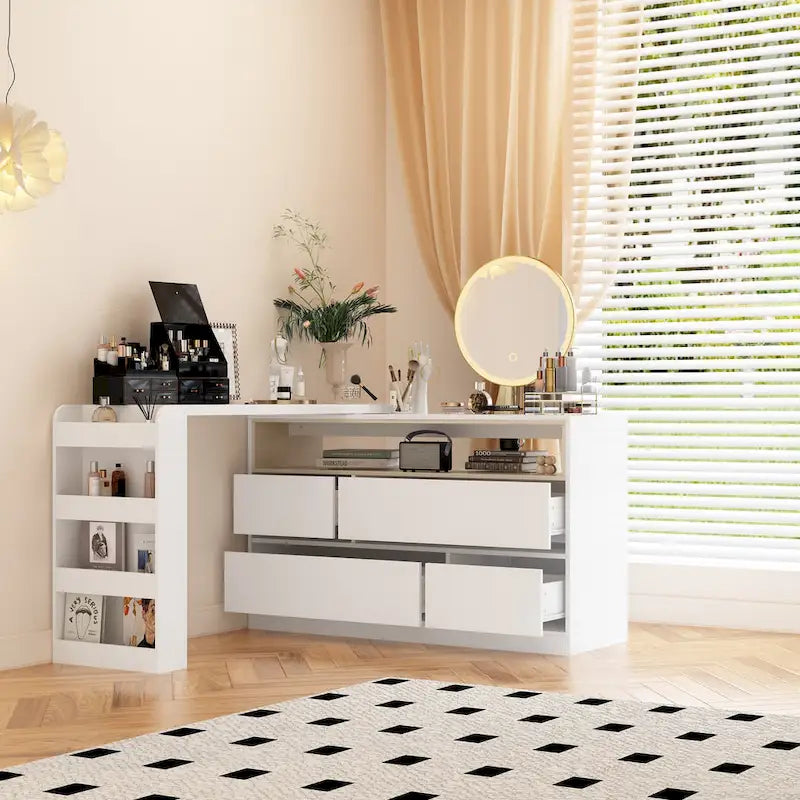 White Makeup Vanity Multi-Purpose Furniture Home Desk Corner Rotating