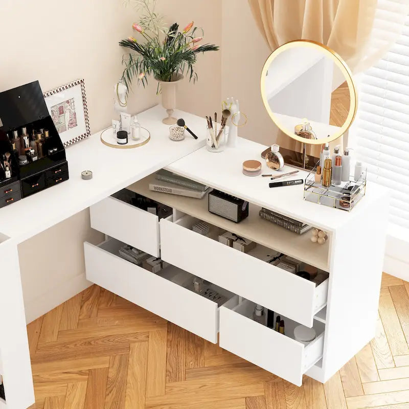 White Makeup Vanity Multi-Purpose Furniture Home Desk Corner Rotating