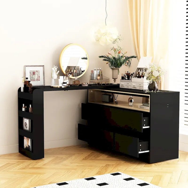 White Makeup Vanity Multi-Purpose Furniture Home Desk Corner Rotating