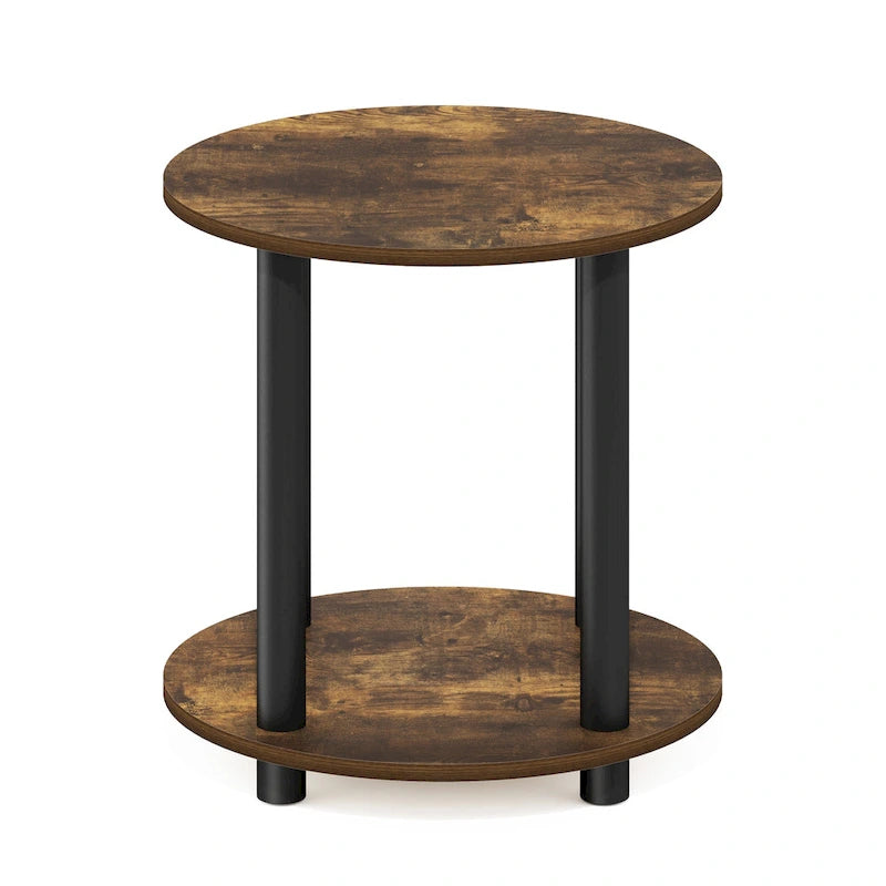 Furinno Turn-N-Tube 2-Tier Round Wooden End Table, Marble White