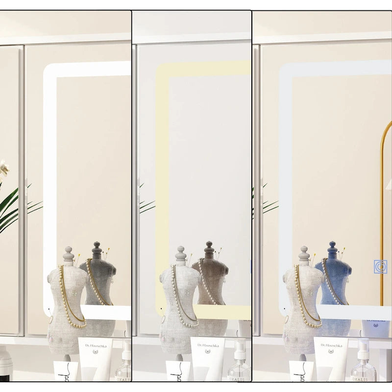 Elegant White Makeup Dressing Table with Adjustable Mirror Large Desk