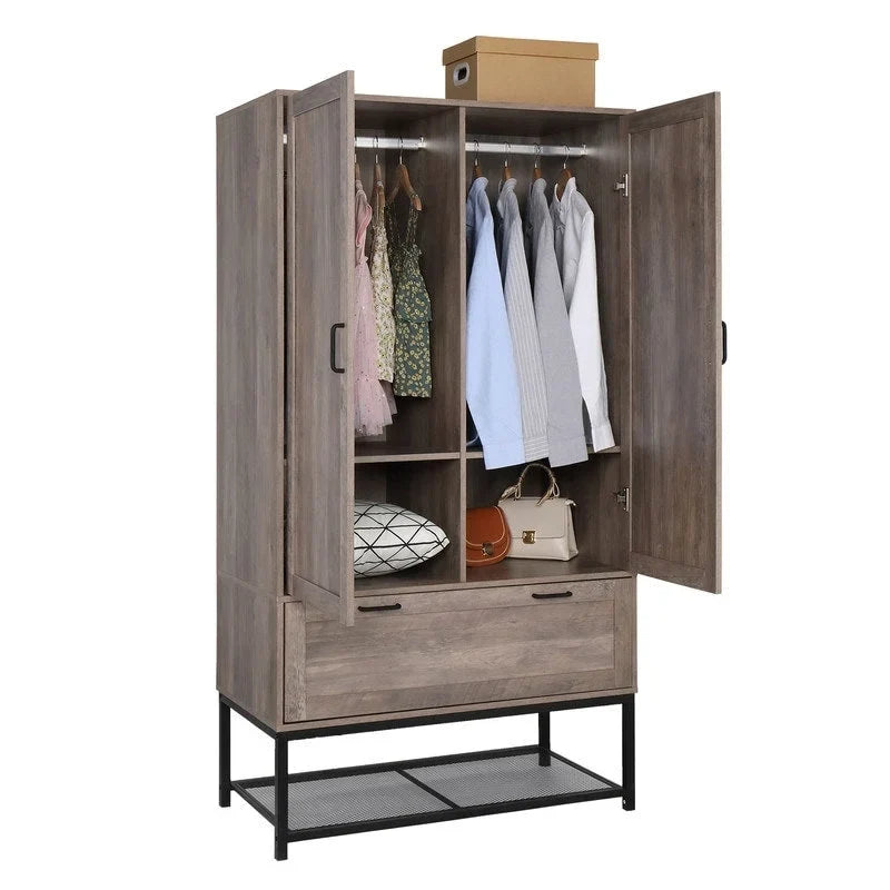 Grey Wooden Wardrobe - N/A