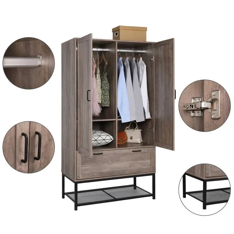 Grey Wooden Wardrobe - N/A