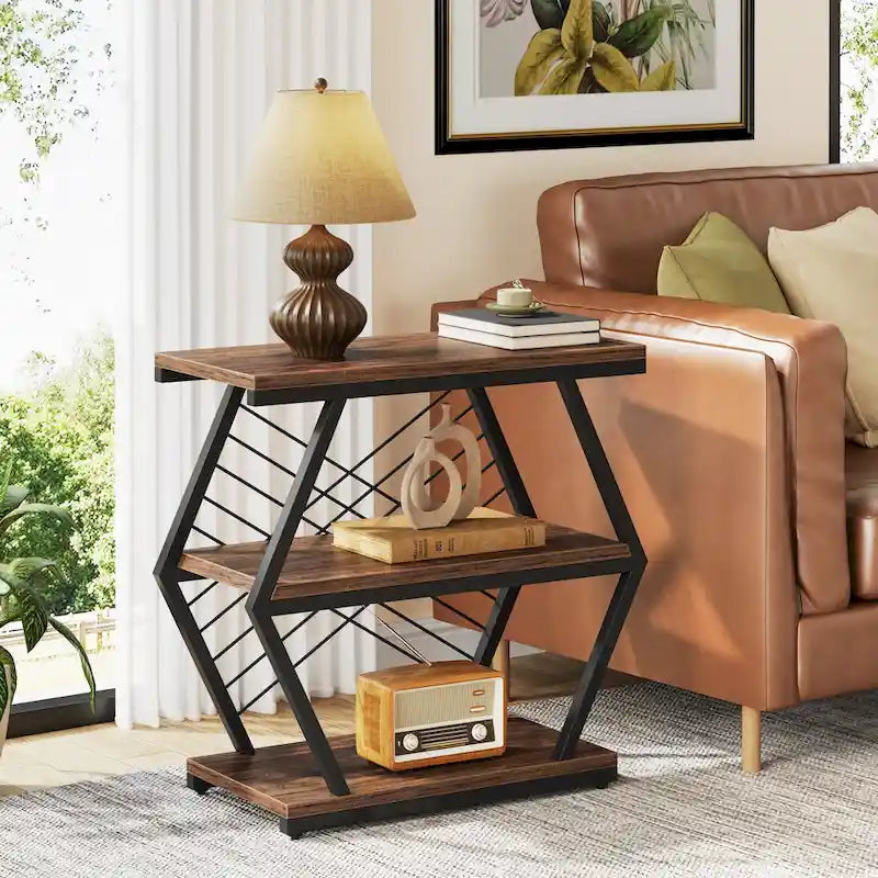 3-tier Rectangular End Side Table with Metal Frame for Living Room, Nightstand Bedside Table for Bedroom