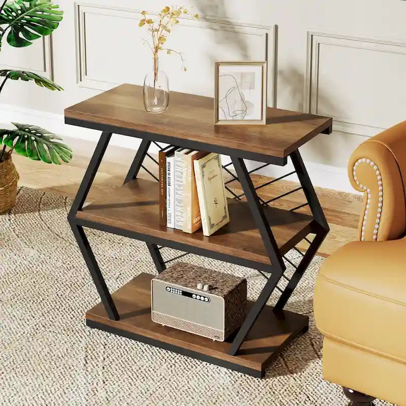 3-tier Rectangular End Side Table with Metal Frame for Living Room, Nightstand Bedside Table for Bedroom