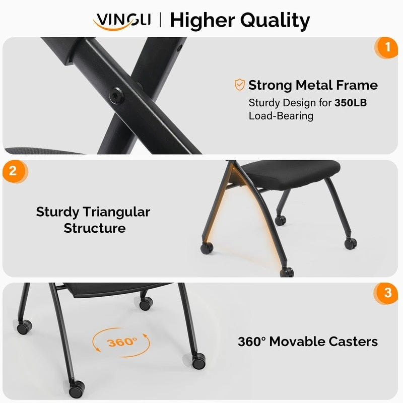 Stackable Conference Room Chair with Wheels, Folding Office Chair with Rebound Back
