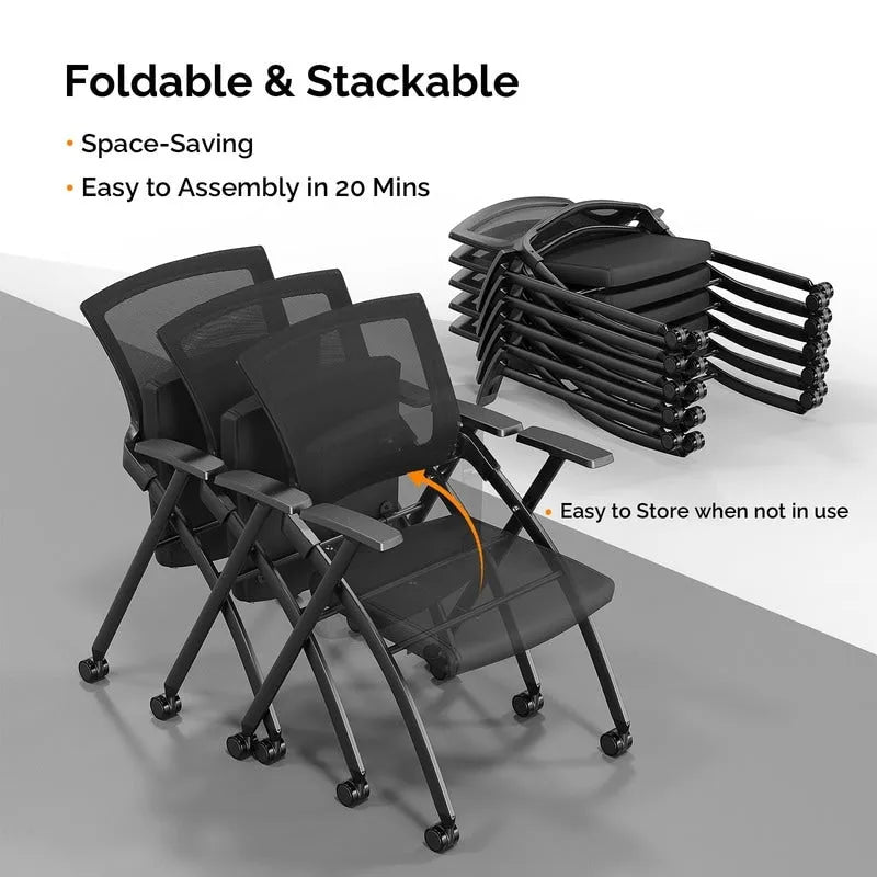 Stackable Conference Room Chair with Wheels, Folding Office Chair with Rebound Back