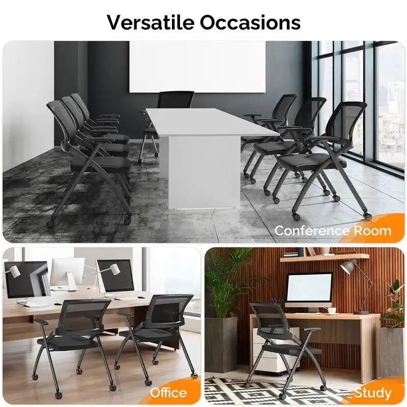 Stackable Conference Room Chair with Wheels, Folding Office Chair with Rebound Back