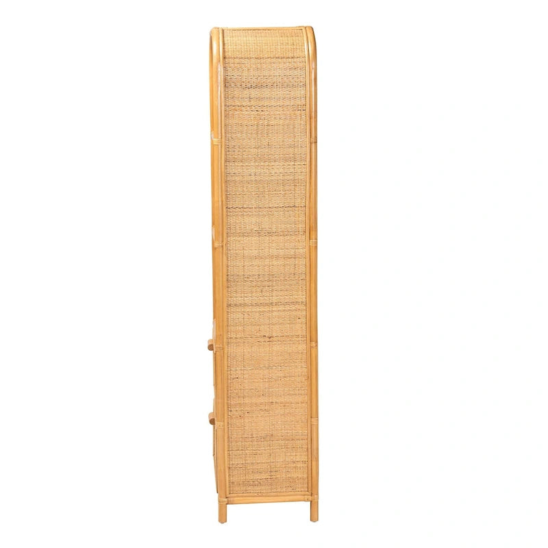 Curacao Modern Bohemian Light Honey Rattan 2-Drawer Bookcase