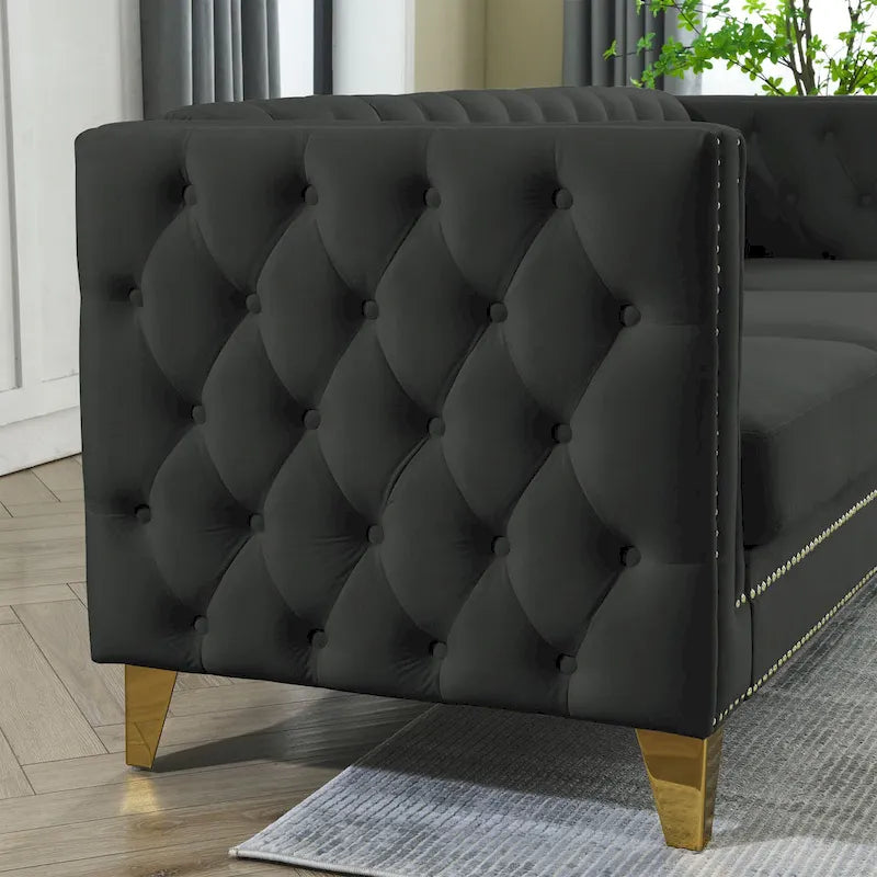 82.2-Inch Velvet Corner Sofa, L-Shaped Sectional Couch, 5-Seater Corner Sofas with 3 Cushions for Living Room, Bedroom, Apartmen