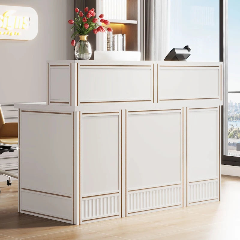 Boho 57-inche Reception Desk with Counter Front Desk Receptionist Desk for Office, Retail, Lobby, Beauty Salon