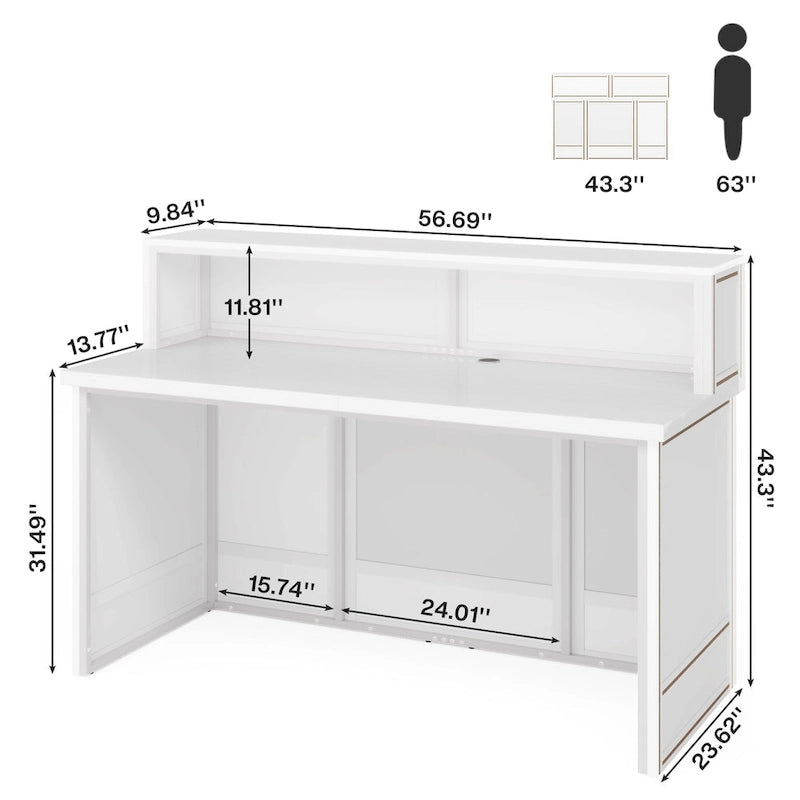 Boho 57-inche Reception Desk with Counter Front Desk Receptionist Desk for Office, Retail, Lobby, Beauty Salon