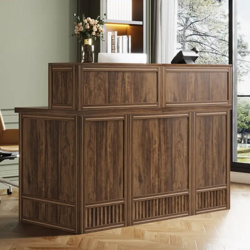 Boho 57-inche Reception Desk with Counter Front Desk Receptionist Desk for Office, Retail, Lobby, Beauty Salon