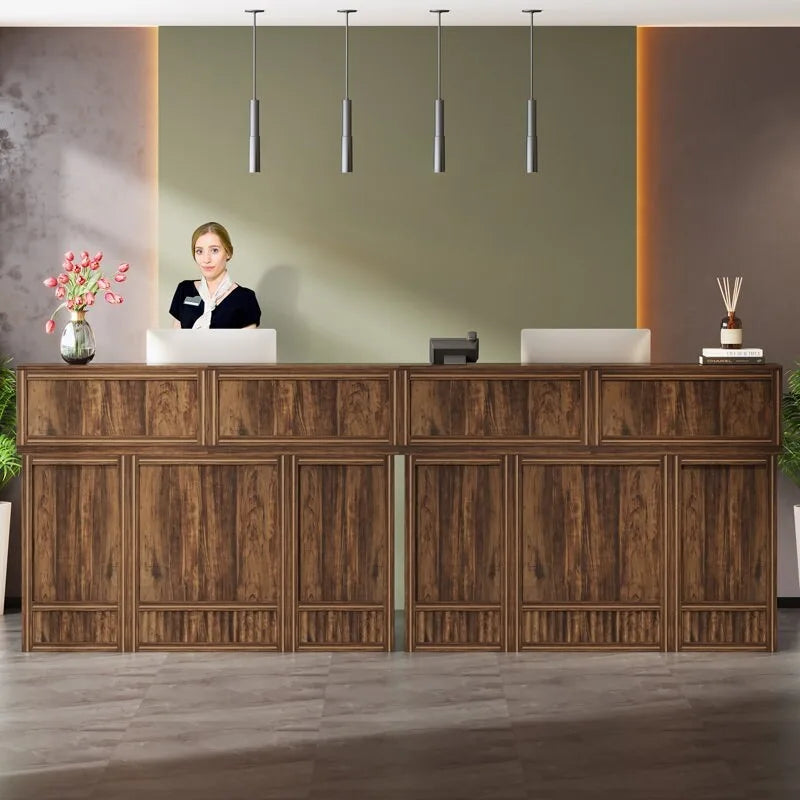 Boho 57-inche Reception Desk with Counter Front Desk Receptionist Desk for Office, Retail, Lobby, Beauty Salon