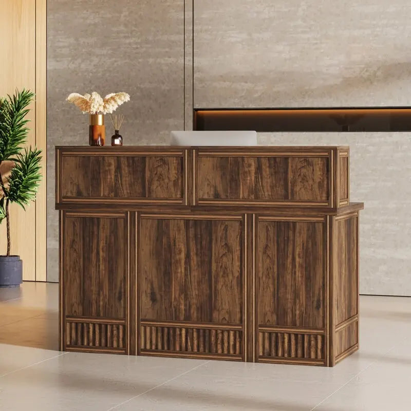 Boho 57-inche Reception Desk with Counter Front Desk Receptionist Desk for Office, Retail, Lobby, Beauty Salon