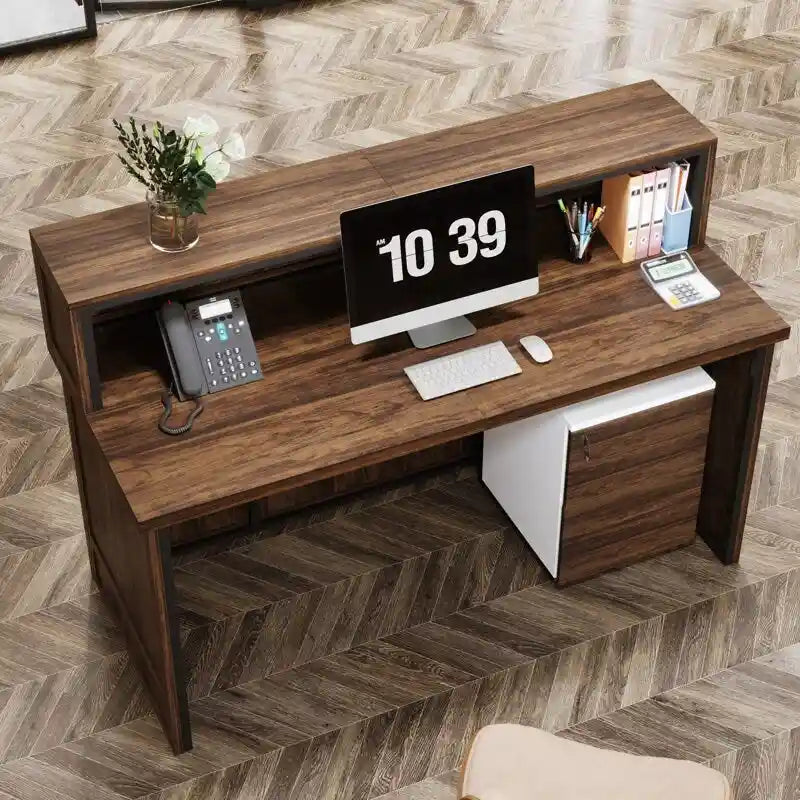 Boho 57-inche Reception Desk with Counter Front Desk Receptionist Desk for Office, Retail, Lobby, Beauty Salon