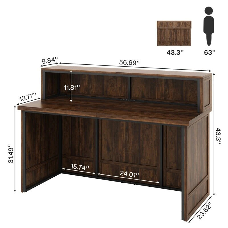 Boho 57-inche Reception Desk with Counter Front Desk Receptionist Desk for Office, Retail, Lobby, Beauty Salon