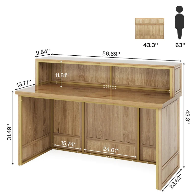 Boho 57-inche Reception Desk with Counter Front Desk Receptionist Desk for Office, Retail, Lobby, Beauty Salon