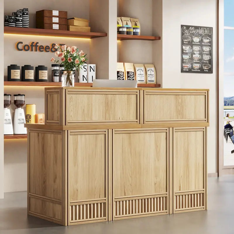 Boho 57-inche Reception Desk with Counter Front Desk Receptionist Desk for Office, Retail, Lobby, Beauty Salon