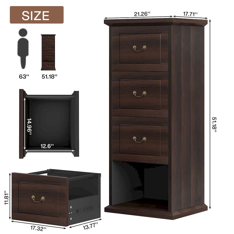 4-Drawer Wood Vertical File Filing Cabinet with Removable Hanging Rod for A4 /Letter Size