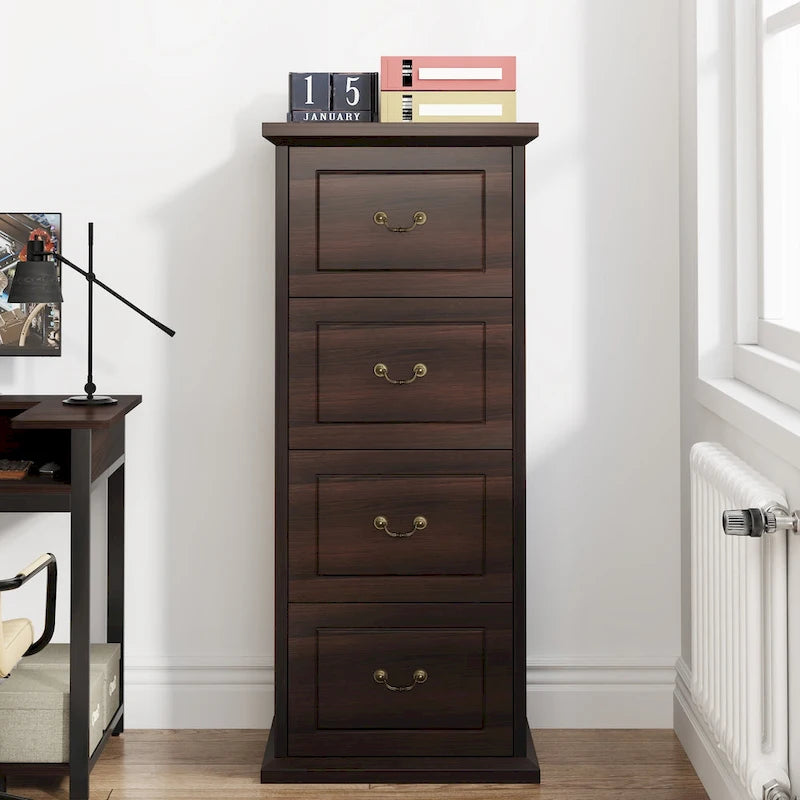 4-Drawer Wood Vertical File Filing Cabinet with Removable Hanging Rod for A4 /Letter Size