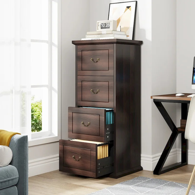 4-Drawer Wood Vertical File Filing Cabinet with Removable Hanging Rod for A4 /Letter Size