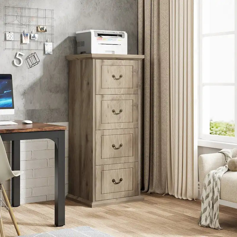4-Drawer Wood Vertical File Filing Cabinet with Removable Hanging Rod for A4 /Letter Size